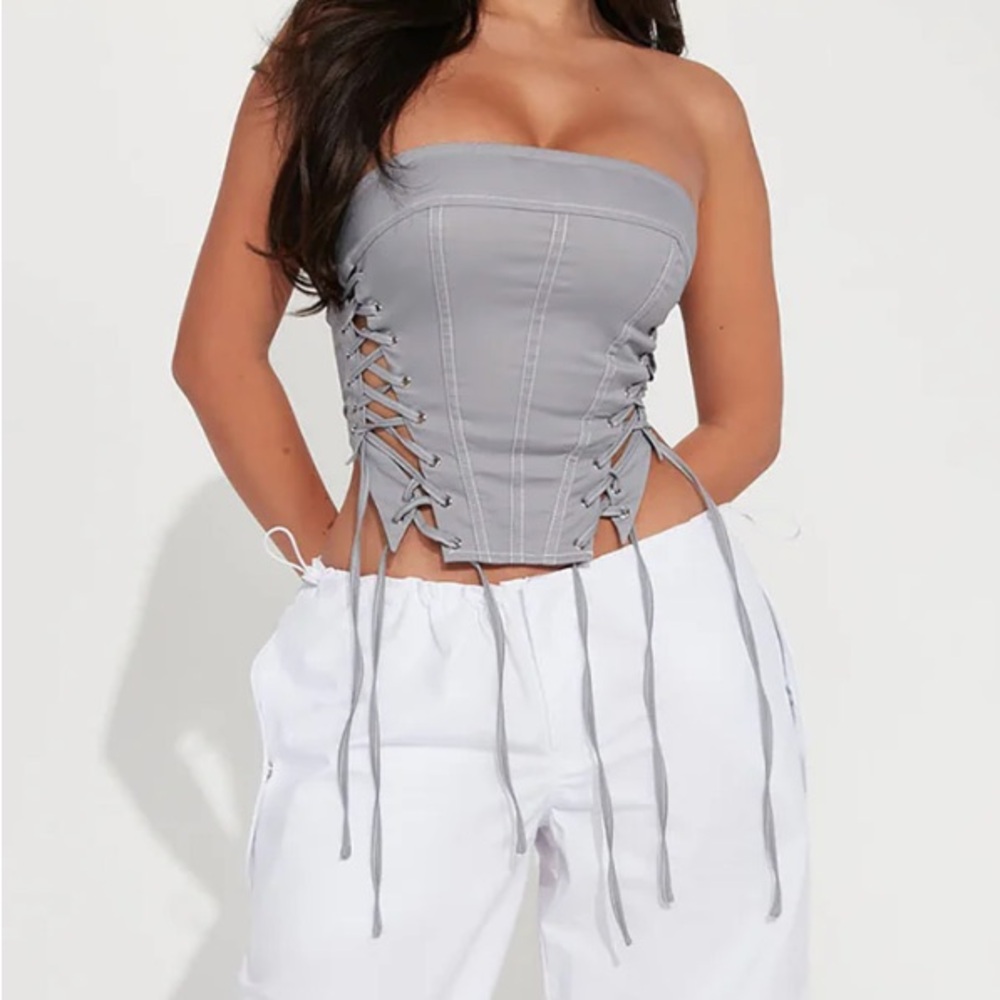 Gray Lace-Up Corset Top